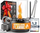 flammtal - Wärmender Tischkamin [4h Brenndauer] - Tischfeuer für Indoor & Outdoor - Verstellbare Flamme - Bio Ethanol Kamin mit Zwei Steinarten [weiß & schwarz] - Bioethanol Tischkamin mit 2 Kammern