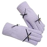 Lila Handschuhe Damen Unterziehhandschuhe Seide Bow Gloves Damen Winter Warme Fünf-Zeiger-Strickhandsocken aus Wolle Spitzenhandschuhe Schwarz Fingerlos Black Gloves (PP2, One Size)