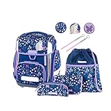 Schneiders 78394-072 - Schulranzen Ergolite Bloom, 9-teiliges Set mit Schultasche, Federmäppchen, Schlamper, Sportbeutel, 3 Klett-Motiven und 2 Leuchtstäben