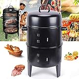 Wiefiche Räucherofen, 3 in 1 Multifunktions Räucherofen mit allem Zubehör, 38,5cm Durchmesser des Backnetzes, Barbecue Holzkohlegrill Ofen für gegrilltes Fleisch, Speck, Salami, gegrilltes Hähnchen
