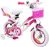 Actionbikes Kinderfahrrad Unicorn 12 Zoll - Kinder Fahrrad für Mädchen - Ab 2-5 Jahren - V-Brake Bremse - Kettenschutz - Luftbereifung - Fahrräder - Laufrad - Kinderrad (12 Zoll)