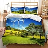 Bettwäsche 155x220 Frühlingslandschaft Bettbezug 3D Druck Windmühle Bettbezüge Kuschelig Weich Mikrofaser Deckenbezug 155x220 cm mit Reißverschluss + 2 Kissenbezüge 80x80 cm B-6276