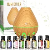 XUNIVERS 200ML Aroma Diffuser mit 8 * 10ML Ätherische Öle Set,Ätherische Öl Diffusor,Ultraschall-Luftbefeuchter für Home Office,Automatische Abschaltung bei Wasserlosem Zustand,Arten LED Lichtfarben