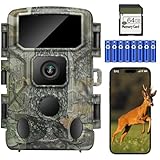 KJK Wildkamera mit Handyübertragung APP, 4K 64MP HD WLAN Bluetooth mit 64GB Speicherkarte, Wildkamera mit Bewegungsmelder Nachtsicht, 0.1s Auslöser, IP67 Wasserdicht, 130° Weitwinkel