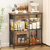 SWTYMIKI Küchenschrank mit Arbeitsplatte - Vintage Küchenregal Farmhouse Coffee Bar, Multifunktionaler Buffetschrank Sideboard mit Schubladen, für Wohnzimmer, Ecke, Home Pub, Espresso