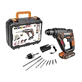 WORX 18V(20V MAX) Akku-Bohrhammer, 3-in-1, SDS PLUS, Hammer, Bohrer & Schraubendreher, PowerShare, Max. Bohrkapazität in Mauerwerk: 13mm, Akku & Ladegerät enthalten, WX390