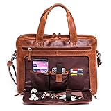 ALMADIH Leder Laptoptasche Aktentasche BRUNO antik - Premium Business Tasche Umhängetasche Unitasche Herren Messenger Arbeitstasche Schultertasche Dokumenten Kofferschlaufe braun (BRUNO antik)