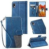 ETGOKJM Handyzubehör, Brieftaschenhülle für Samsung Galaxy A10/M10 Case, Schutzhülle aus Leder [RFID-Blockierung] mit Handgelenkschlaufe in W-Form des Wallet Schutzhülle für Shock(Mavi)