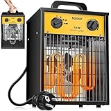 MASKO® Elektroheizer Heizlüfter Bauheizer Keramik Heizstrahler elektrisch Heizgerät mit Thermostat Elektroheizer mit 3 Heizstufen, Heizgebläse für Innen- und Außeneinsatz (Gelb, 3 KW - Eckig)