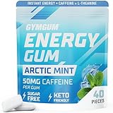 GYMGUM Energy Koffeingummi, 50 mg Koffein, zuckerfrei, ketofreundlicher Fokus-Booster, schnell wirkender koffeinhaltiger Kaugummi mit Guarana und L-Theanin (40 Stück, Arctic Mint)