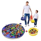 SUMBABO Spielzeug Aufbewahrung Sack für Lego - Spielzeug Aufraeumsack Teppich Decke Sack Spielmatte Sack von Kordelzug mit Kappe wie Reisetasche als Geschenk 2St＝1Blau Groß + 1 Gelber Mini