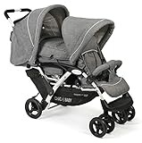 CHIC 4 BABY - Geschwisterwagen DUO mit Tragetasche und Regenschutz, Geschwisterkinderwagen für zwei Kinder, Zwillingswagen, Zwillingsbuggy, Tandemkinderwagen, Tandembuggy, Kinderwagen, Jeans grau