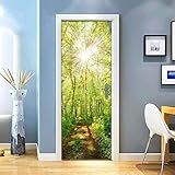 SDSONIU 3D Kreative Türaufkleber Sonnenschein Grün Wald Bäume Straße 88X200Cm Türtapete Selbstklebend Türposter - Fototapete 3D Effekt Türfolie Poster Tapete Wandtattoo DIY Selbstklebende Wandbild Pv