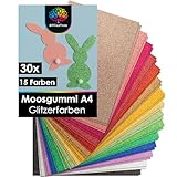 OfficeTree 30x Bögen Glitzer Moosgummi 2mm - Moosgummi Platten A4 - Moosgummi Glitzer - Schaumgummi Basteln - Schaumstoff zum Basteln - Glitzermoosgummi A4 für DIY Bastelarbeiten