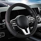 Lenkradbezug Leder 37-38cm Universal Anti-Rutsch Lenkradhülle Atmungsaktiv Elastizität Auto Lenkrad Schutzhülle Schwarz Geeignet für Auto/Jeep/SUV