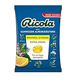 Ricola Menthol Zitrone Extra Stark, Schweizer Kräuterbonbon, 1 x 75g Beutel, ohne Zucker, Für ein freies Atemgefühl