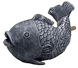 OASE 36777 Wasserspeier Fisch, grau, 24 x 13 x 15,5 cm - Teichfigur aus wetterfestem Polyresin, Sauerstoffversorgung