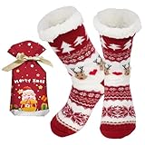 GOZINA Weihnachtssocken, Warme Weihnachtssocken Damen, Ghristmas Socks Geschenk für Frauen 35-42 (Red, Erwachsene, Damen, Einheitsgröße, Alphanumerisch, EU Schuhgrößensystem, M)
