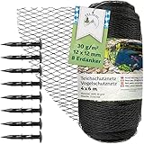 TTL Garden 4x6m Teichnetz Vogelschutznetz schwarz 30g/m² - 12x12mm engmaschig Starkes HDPE Poolnetz Obstbaumnetz Gartennetz, Vogelabwehr Netz, reißfest dehnbar robust mit 8 Bodenanker