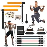 Hommie Pilates Bar Kit mit Widerstandsbänder für Frauen und Mann, 3 Stück Stick Squat Yoga Pilates Resistance Bands (20,30,40LB) mit Griffe, Türanker & Fußschlaufen für Pilates Krafttraining