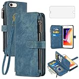 Asuwish Handyhülle für iPhone 7/8/SE 2020 2022 Hülle mit Schutzfolie Kartenfach Klappbar Leder Geldbörse Ständer i SE2020 SE2022 2/2nd 3/3rd Generation 7s 8s 6SE SE2 SE3 Schutzhülle Phone Case Blau