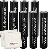 8er Pack Panasonic Eneloop PRO XX AAA/Micro Akkus - Neueste Generation - 950 mAh Hochleistungs Akku Batterien in Kraftmax Akkubox V5