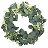 SLFYEE 40cm Künstliche Eukalyptus Kranz Grün Türkranz Deko Wandkranz Eukalyptus Deko Kunstpflanzen Hängen Kranz für Hochzeit Tür Party Fenster Garten Wand Kamin