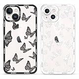 Yoedge 2 Pack Niedlicher transparenter Druck passend für iPhone 13 mini 13.7 cm Handyhülle, Schmetterling Aesthetic Muster Shell Weiche Silikon Stoßdämpfende Cover Geeignet für Frauen und Mädchen