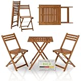 Juskys Balkonmöbel Set Bala - Sitzgruppe 3 teilig aus Holz für 2 Personen, klappbar, platzsparend - Gartenmöbel Tisch Stühle Balkonset Klappstuhl