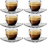 Espressotassen Set mit Untertassen - 6 teiliges Tassen Set aus Glas/Kunststoff - 110ml Füllmenge - Mokka Cups Tassenset Espresso Mokkatassen