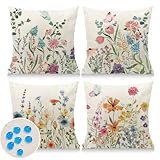 Cirzone Outdoor Kissen Dekorative Wasserfest 4 er Kissenbezug Frühling 45 x 45 cm Gartenkissen Wetterfest Bunte Blumen und Schmetterlinge Kissenbezug Werden für Heim Sofak Garten