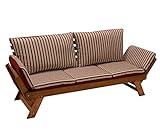 DEGAMO Garten - Liegesofa Tirol 202cm mit klappbaren Seitenlehnen, Eukalyptusholz, mit Wendeauflage rot beige, FSC®-Zertifiziert, Innen und Außen