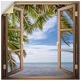 ARTland Wandbild selbstklebende Vinylfolie 100x100 cm Wandtattoo Fensterbilder Fenster Paradies Strand Meer Palme Florida Urlaub U5CE