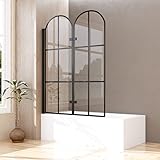 2-teilig Duschwand für Badewanne 120x140cm Faltbar Duschabtrennung, Glas Badewannenaufsatz Duschtrennwand mit 6mm EGS Sicherheitsglas, Gewölbter Schwarzer Badewannenfaltwand Trennwand