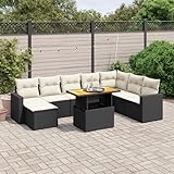 Kaloriko 9-TLG. Garten-Sofagarnitur Schwarz, Poly Rattan, Verstellbarer Tisch, UV-beständig, modulare Outdoor Lounge Möbel Set mit Kissen für Terrasse, Balkon