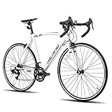 Hiland 28 Zoll Rennrad 700c Racing Bike City Pendlerfahrrad mit 14 Gang Rahmengroß 60cm Weiß Aluminium Gravelbike für Herren und Damen