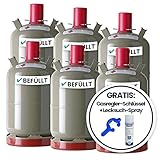 MERKLE Propangas 6x 11,0 kg-Flasche GEFÜLLT, Grau | inkl. Füllung | Inkl. Gefahrtransport | GRATIS Lecksuch-Spray u. GRATIS Gasregler-Schlüssel | für Gasgrill, Gaskocher, Camping