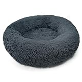 AZOMKER Hundebett flauschig 60CM, Katzenbett, Donut Kissen, waschbar, Dog Cushion Dog Bed rund Washable plüsch KatzenkissenKuschelbett Donut, dunkelgrau