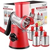 Geedel Käsereibe mit Kurbel, Gemüsereibe mit 5 Trommelmessern, Reibe für Gemüse Gemüsehobel für Käse, Gurken, Kartoffeln, Karotte Nüsse, Eiscrusher für Smoothies, Eiscreme, Küchen Gadgets （Rot）