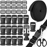 Amentalove Schnallen Gurtband Set 25mm, 10M Nylon Gurtband mit 15 Tri-Glide Slides Clip, 15 flache Seite Release Schnallen und 1 Schere, Einstellbare Kunststoffschnalle for DIY Craft Rucksack Tasche