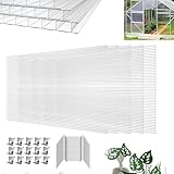 YRHome 14 Stück Polycarbonat Hohlkammerstegplatten UV-beständigem Doppelstegplatte Gewächshausplatten 605x1210x4mm 10,25 m² Stegplatte Hohlkammerplatten für Gewächshaus mit 50x Klammern & 50x Z-Clips