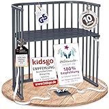 babybay Boxspring Beistellbett aus massivem Buchenholz / kompakt & verwandelbar / Kinderbett Höhe stufenlos verstellbar & umweltfreundlich / mitwachsendes Babybett (schiefergrau lackiert)