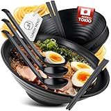 LunchHero® Ramen Schüssel Set - Ramen Bowl Schüssel 1000ml aus Melamin - Ramen Set Geschirr mit großer Suppenschüssel - Japanisches Geschirr Set - Ramen Schale Set mit Rezepte eBook - 3er Set