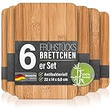 6er-Set Frühstücksbrettchen aus Bambus Holz - 22x14x0,8cm Holzbrettchen Set Brettchen Frühstücksbrett Holzbrett