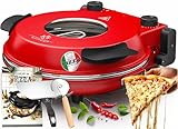 KESSER® Pizza-Ofen elektrisch bis 400 Grad | Elektrischer Pizzabäcker 1200W mit feuerfester Steinplatte & Timer Durchmesser 32cm | 5 Heizstufen & Sichtfenster | inkl. Pizzaschneider & Rezeptbuch