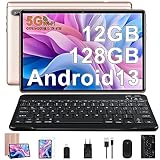 FACETEL Tablet 10 Zoll Android 13 Tablet PC mit 5G WLAN Octa-Core 2.0Ghz | 12GB RAM + 128GB ROM (TF 1TB) | Doppelkamera | 6000mAh | Bluetooth 5.0, Tablet mit Tastatur und Maus - Roségold