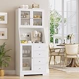 HOCSOK Küchenschrank, Buffetschrank mit Arbeitsplatte, Vorratsschrank Küche mit 3 Türen und 4 Schubladen, Hochschrank Küche für Wohnzimmer Esszimmer Bar, Moderner Stil