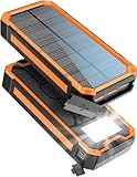 Solar Powerbank 20000mAh, Wasserdichtes Solar Ladegerät USB C Externer Akku Solarladegeräte mit Outputs, Power Bank für Smartphones, Tablets und mehr