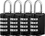 4 Stück Vorhängeschloss Zahlenschloss Klein, 4 Stellig Kofferschloss Schloss mit Zahlencode Gepäckschloss Spindschloss für Rucksack Fitnessstudio Schule (Schwarz)