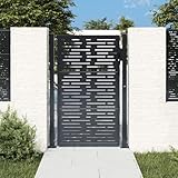 Gartentor aus Verzinktem Stahl mit Pulverbeschichtung, Quadratisches Design, Lasergeschnittenes Muster, Abschließbar, Hoftor, Gartentür für draußen, Anthrazit, 105 x 155 cm